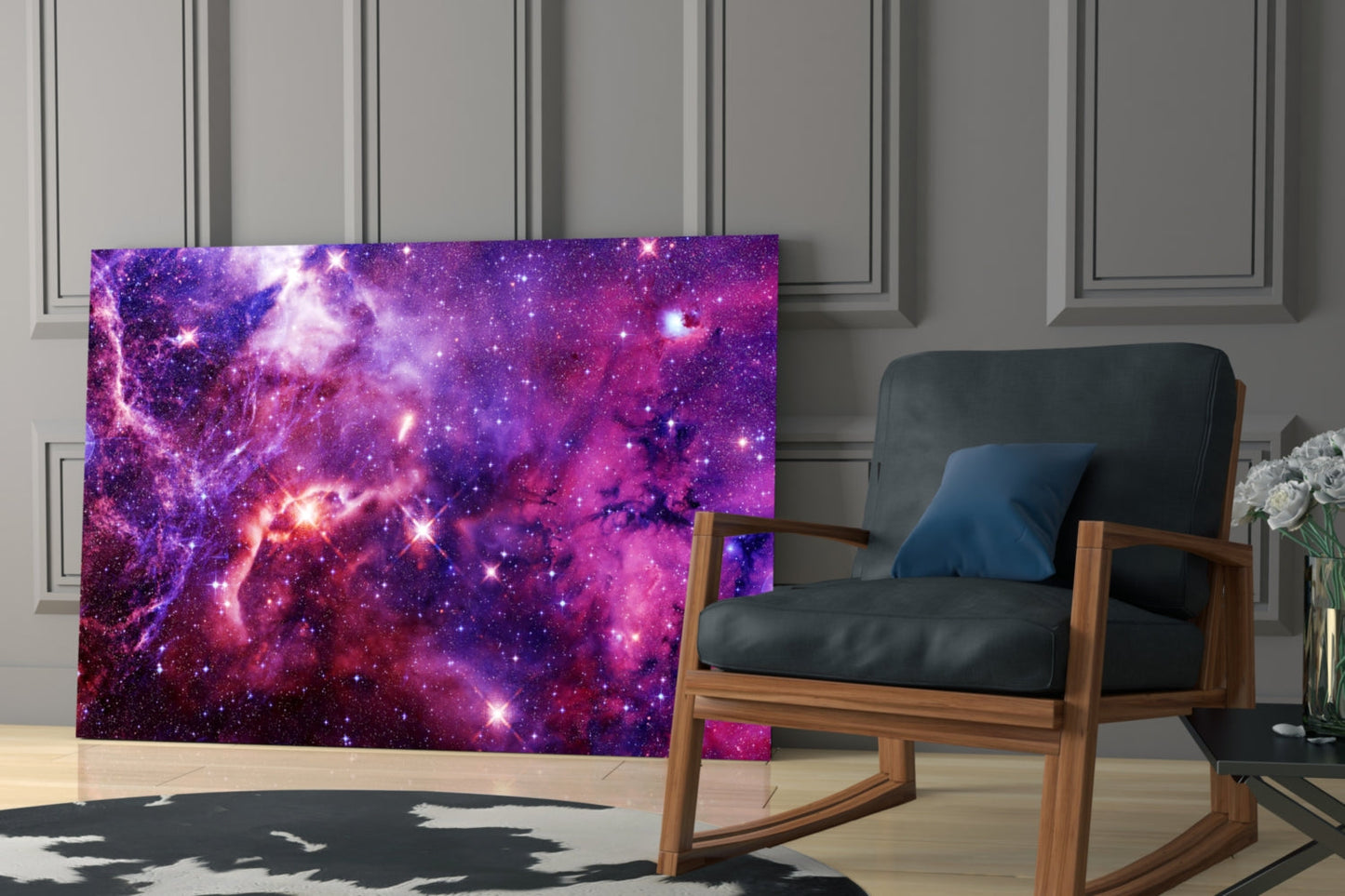 Violet Magenta Star Field Nebula Glass Wall Art