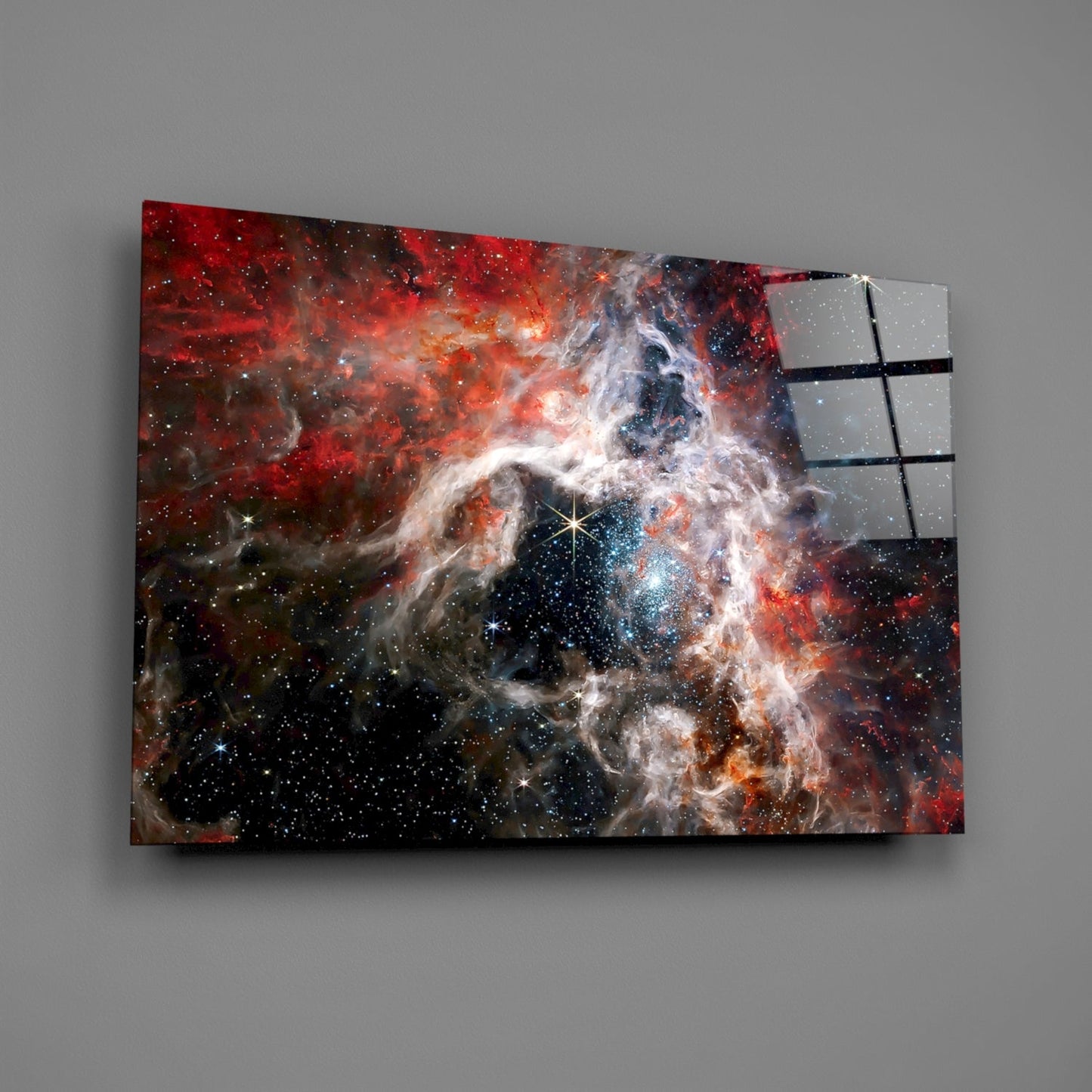 Red Cosmic Cloud Nebula Glass Wall Art