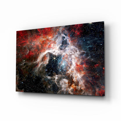 Red Cosmic Cloud Nebula Glass Wall Art