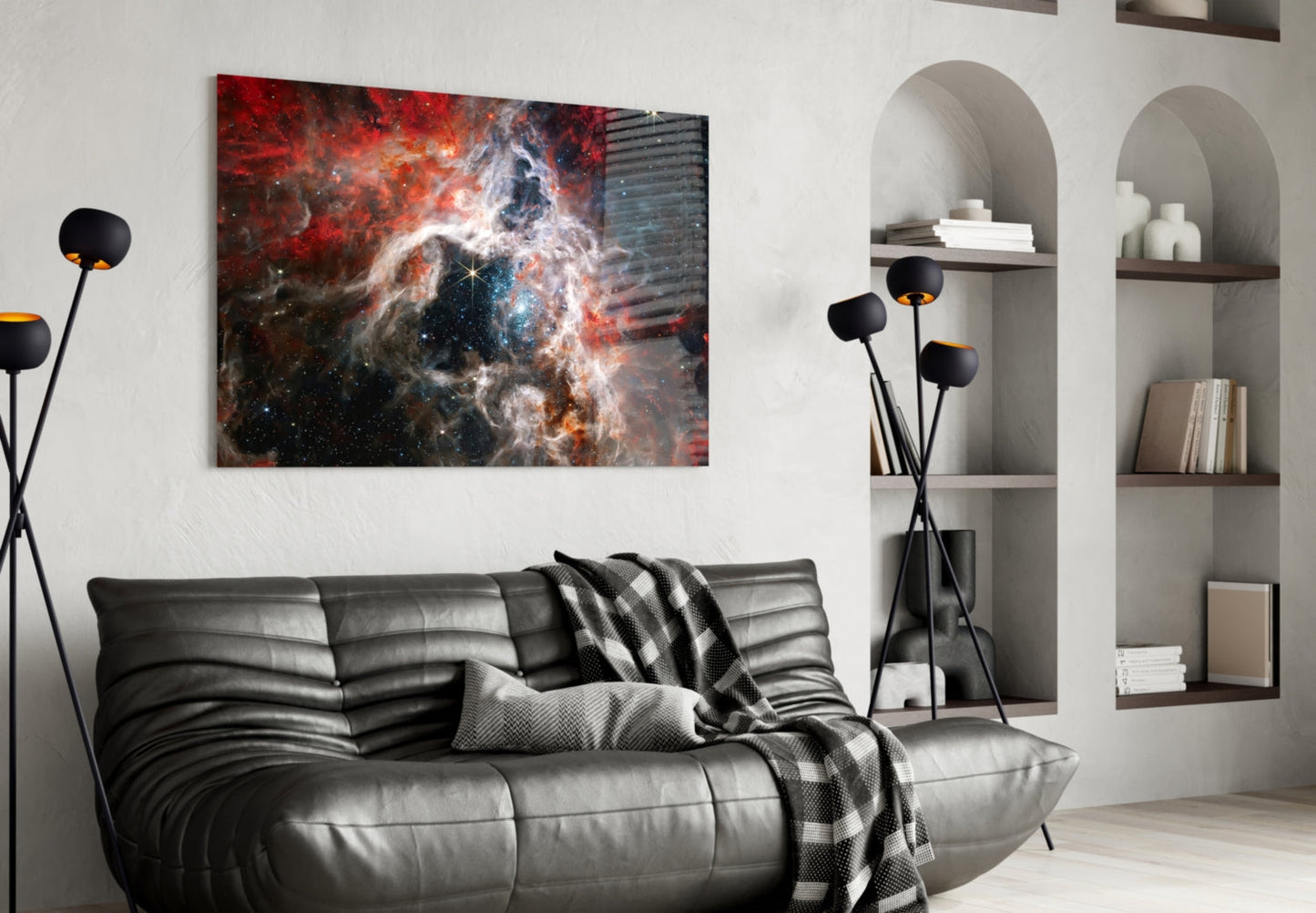 Red Cosmic Cloud Nebula Glass Wall Art