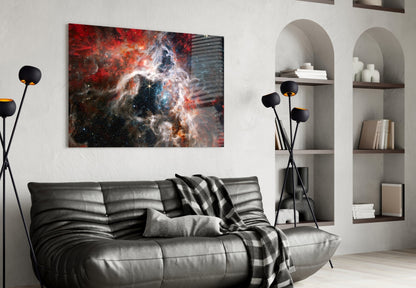 Red Cosmic Cloud Nebula Glass Wall Art