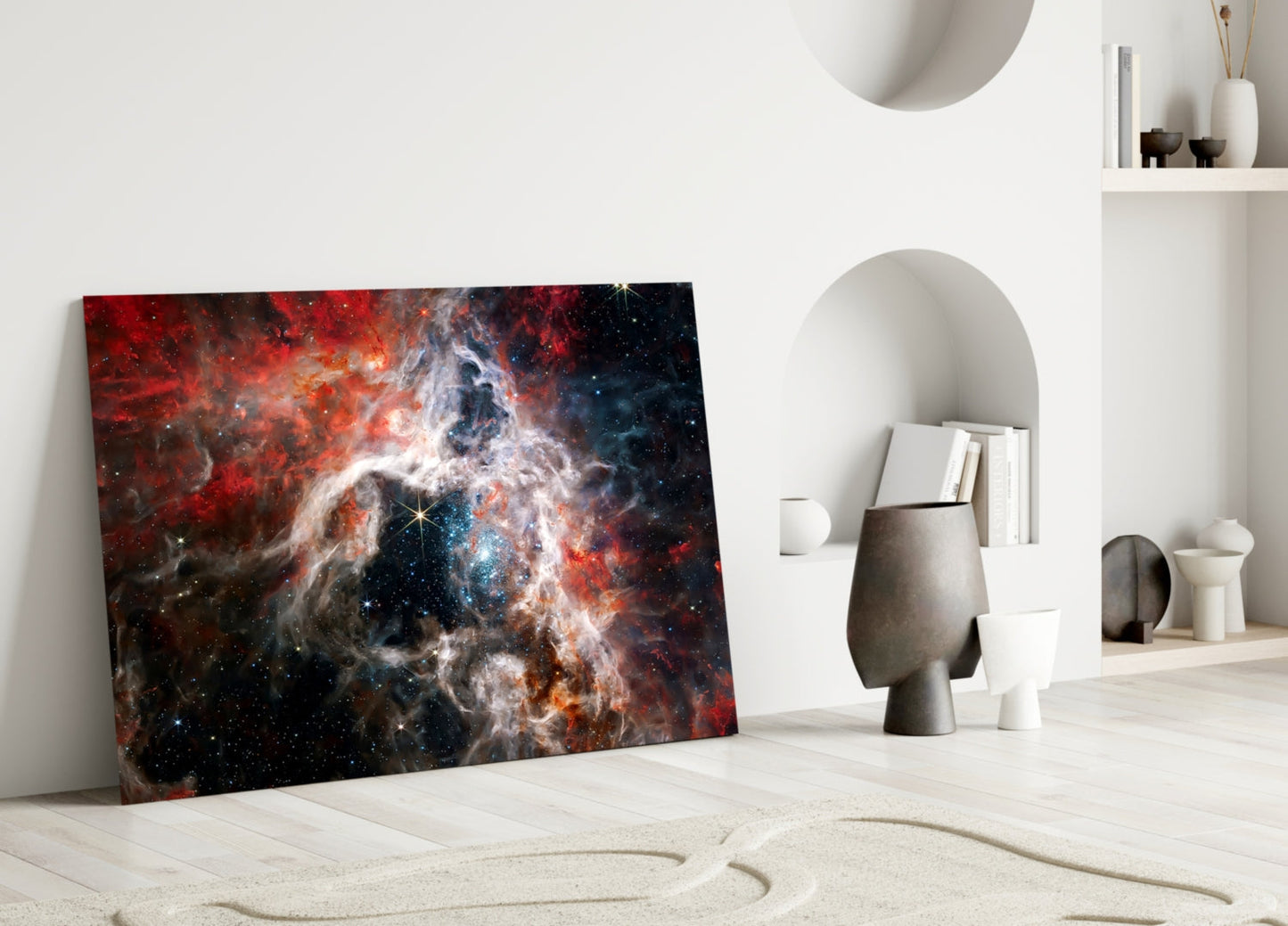 Red Cosmic Cloud Nebula Glass Wall Art