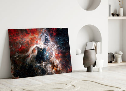 Red Cosmic Cloud Nebula Glass Wall Art