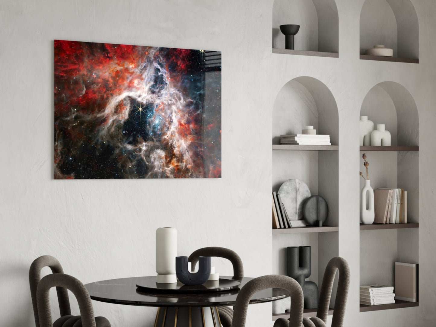 Red Cosmic Cloud Nebula Glass Wall Art