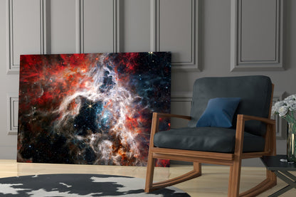 Red Cosmic Cloud Nebula Glass Wall Art