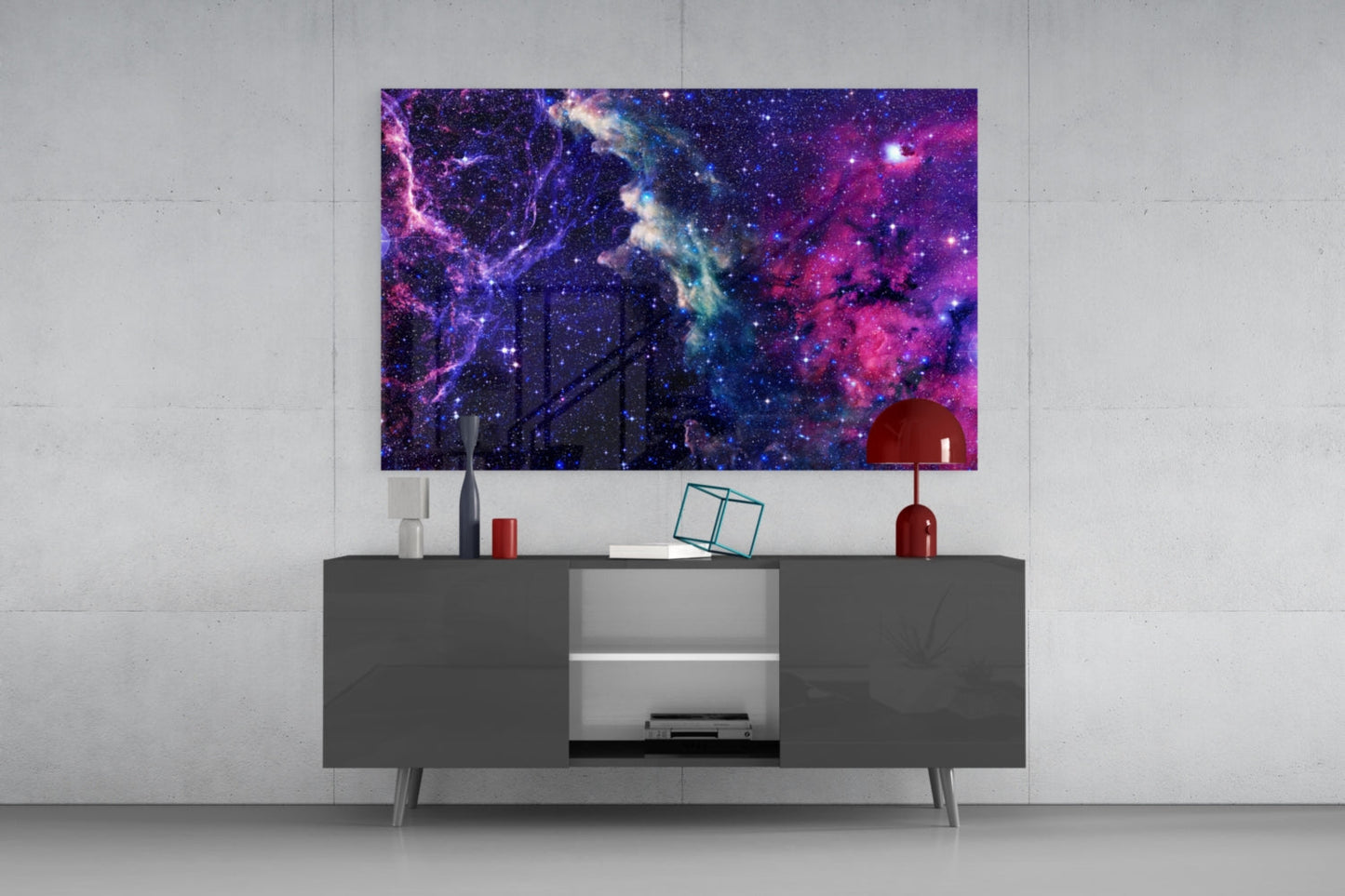 Deep Blue Violet Cosmic Nebula Clouds Glass Wall Art