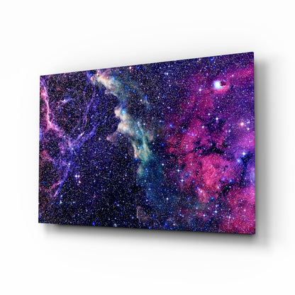 Deep Blue Violet Cosmic Nebula Clouds Glass Wall Art