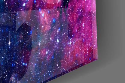 Deep Blue Violet Cosmic Nebula Clouds Glass Wall Art