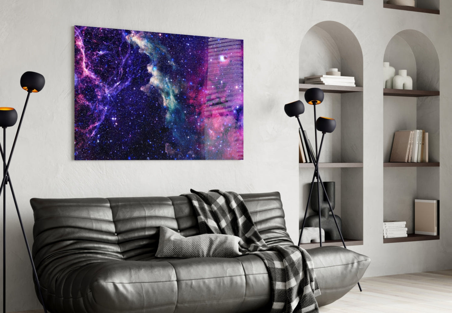 Deep Blue Violet Cosmic Nebula Clouds Glass Wall Art