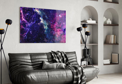 Deep Blue Violet Cosmic Nebula Clouds Glass Wall Art