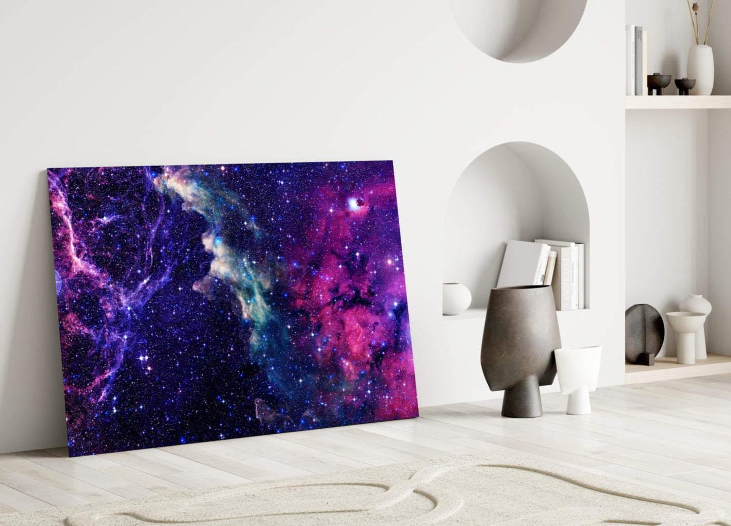 Deep Blue Violet Cosmic Nebula Clouds Glass Wall Art