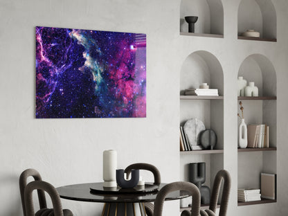 Deep Blue Violet Cosmic Nebula Clouds Glass Wall Art