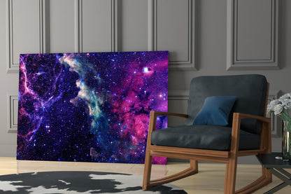 Deep Blue Violet Cosmic Nebula Clouds Glass Wall Art