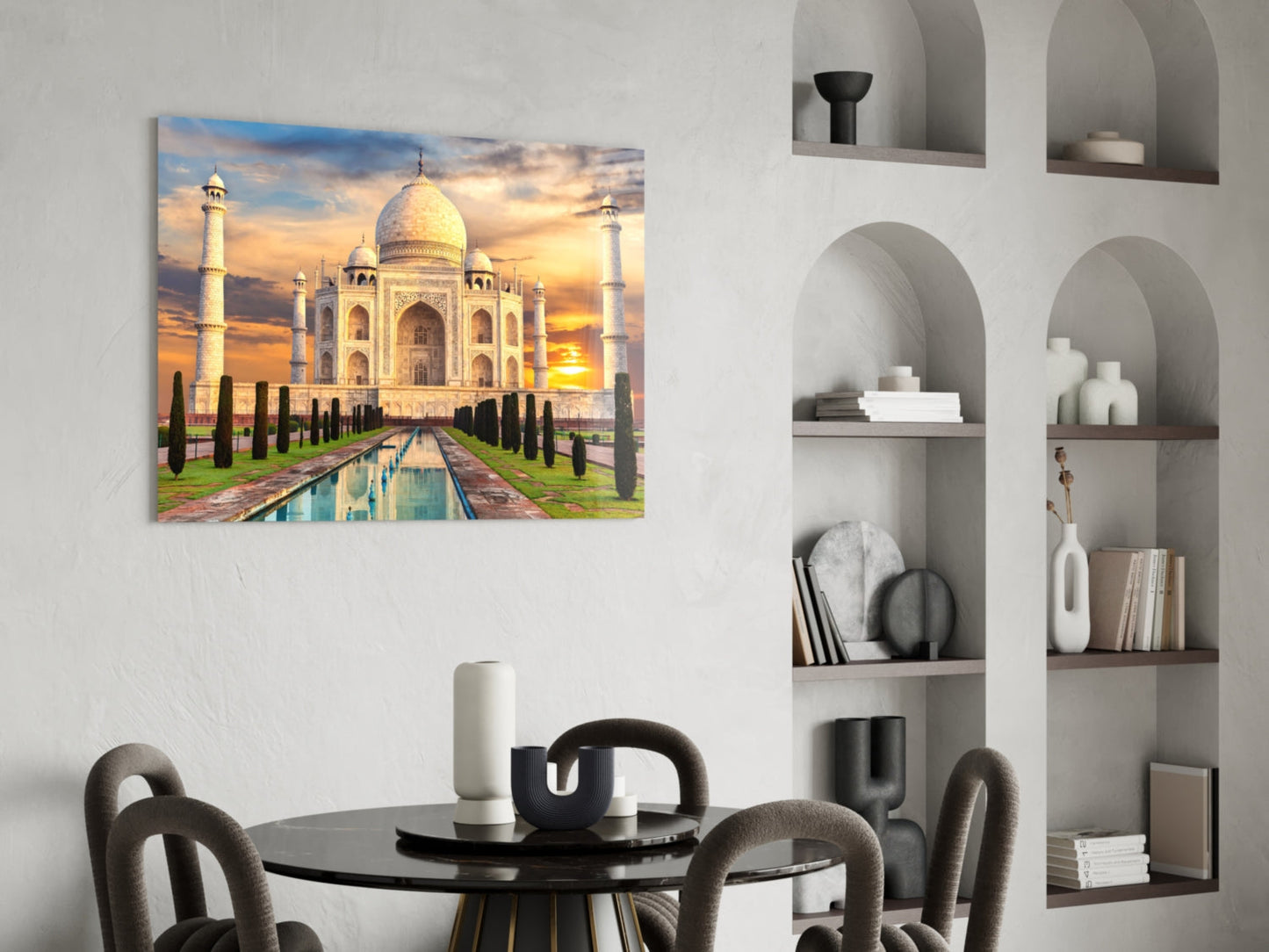 Golden Sunburst Clouds Taj Mahal Glass Wall Art