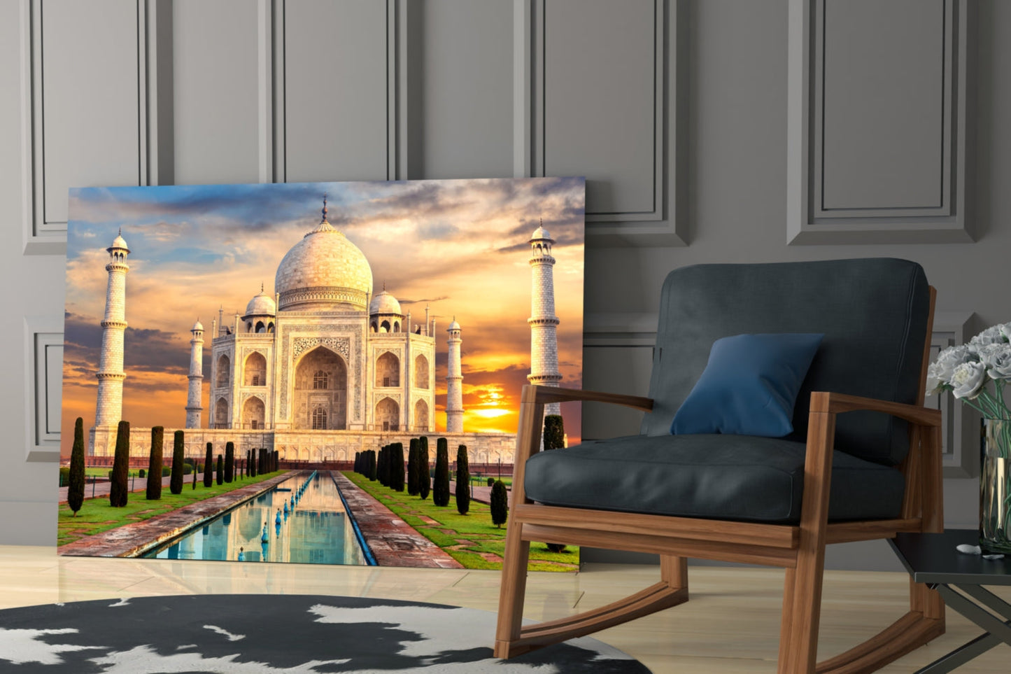 Golden Sunburst Clouds Taj Mahal Glass Wall Art