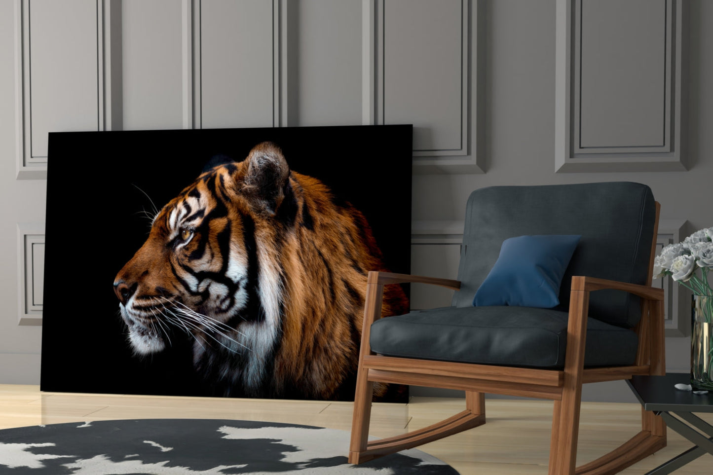 Tiger Side Profile Glass Wall Art
