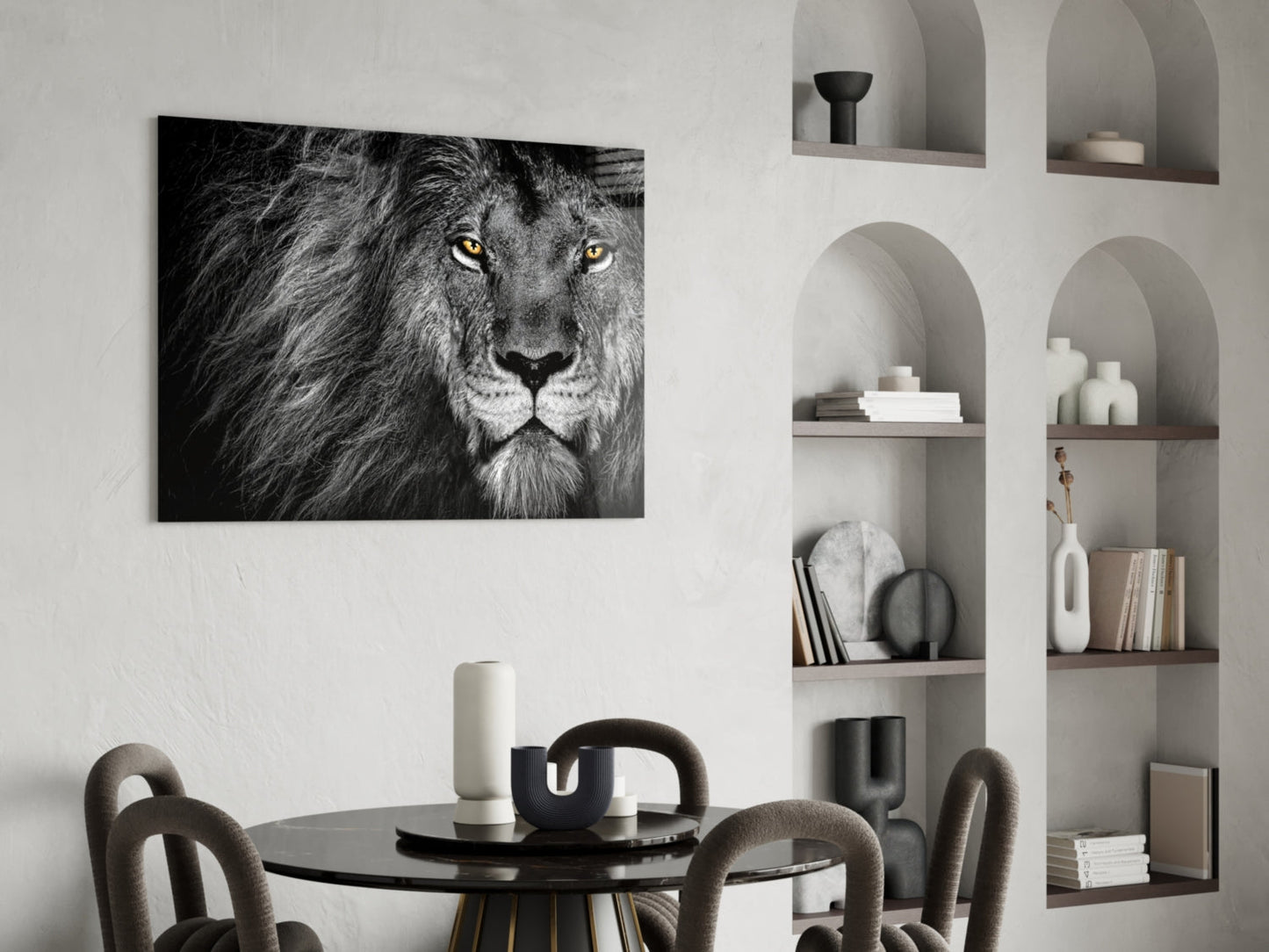 Amber Gaze Monochrome Lion Glass Wall Art