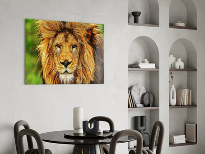 Golden Lion Green Meadow Glass Wall Art