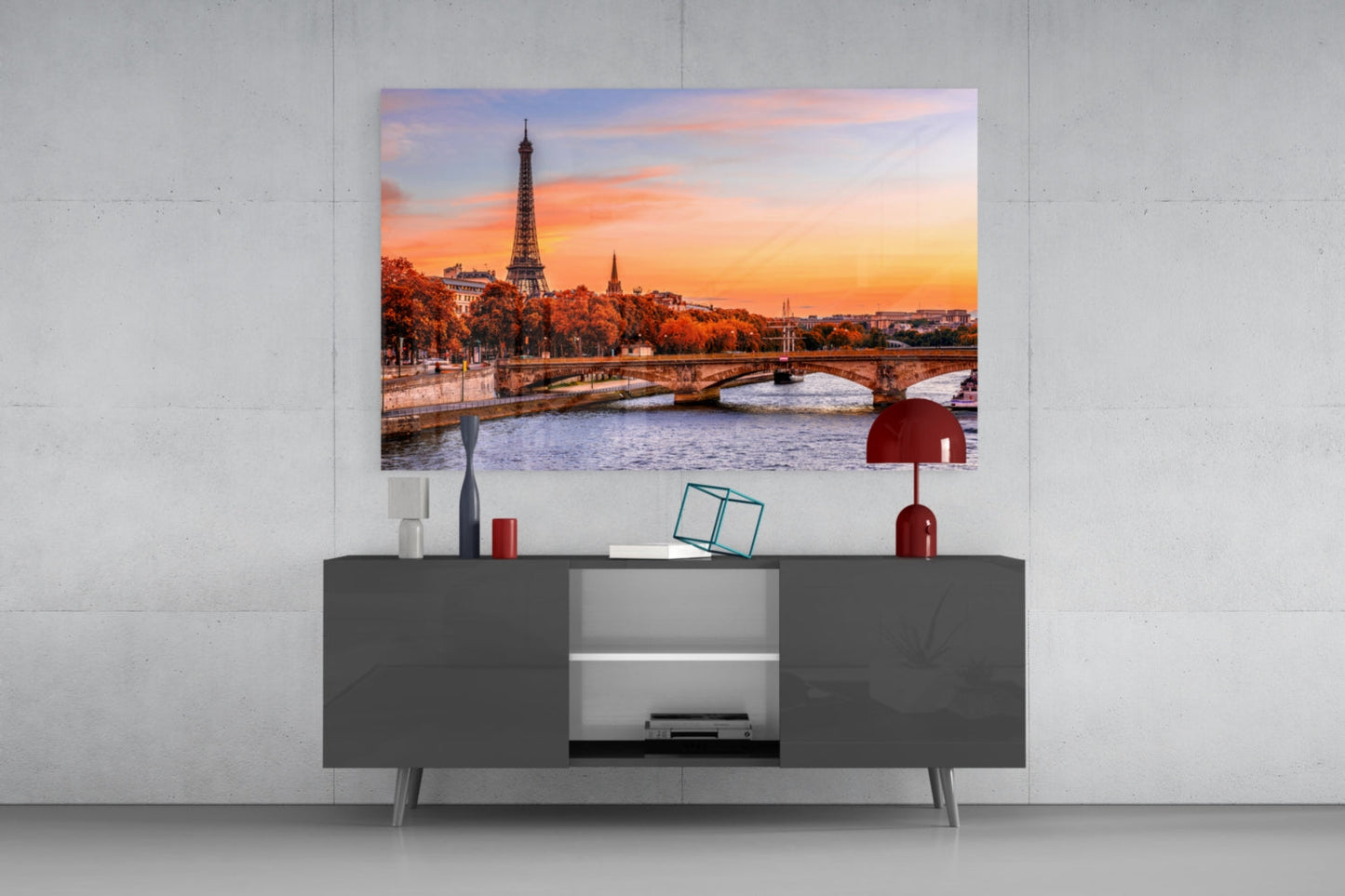 Seine River Bridge Sunset Glass Wall Art