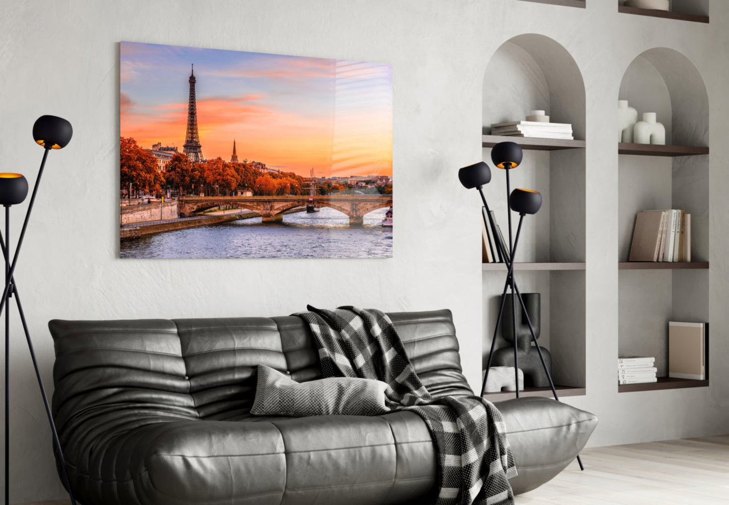 Seine River Bridge Sunset Glass Wall Art