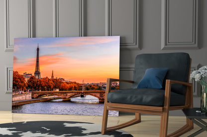 Seine River Bridge Sunset Glass Wall Art