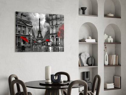 Red Umbrellas Paris Street Glass Wall Art