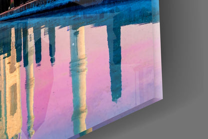Pastel Pink And Blue Sky Taj Mahal Glass Wall Art