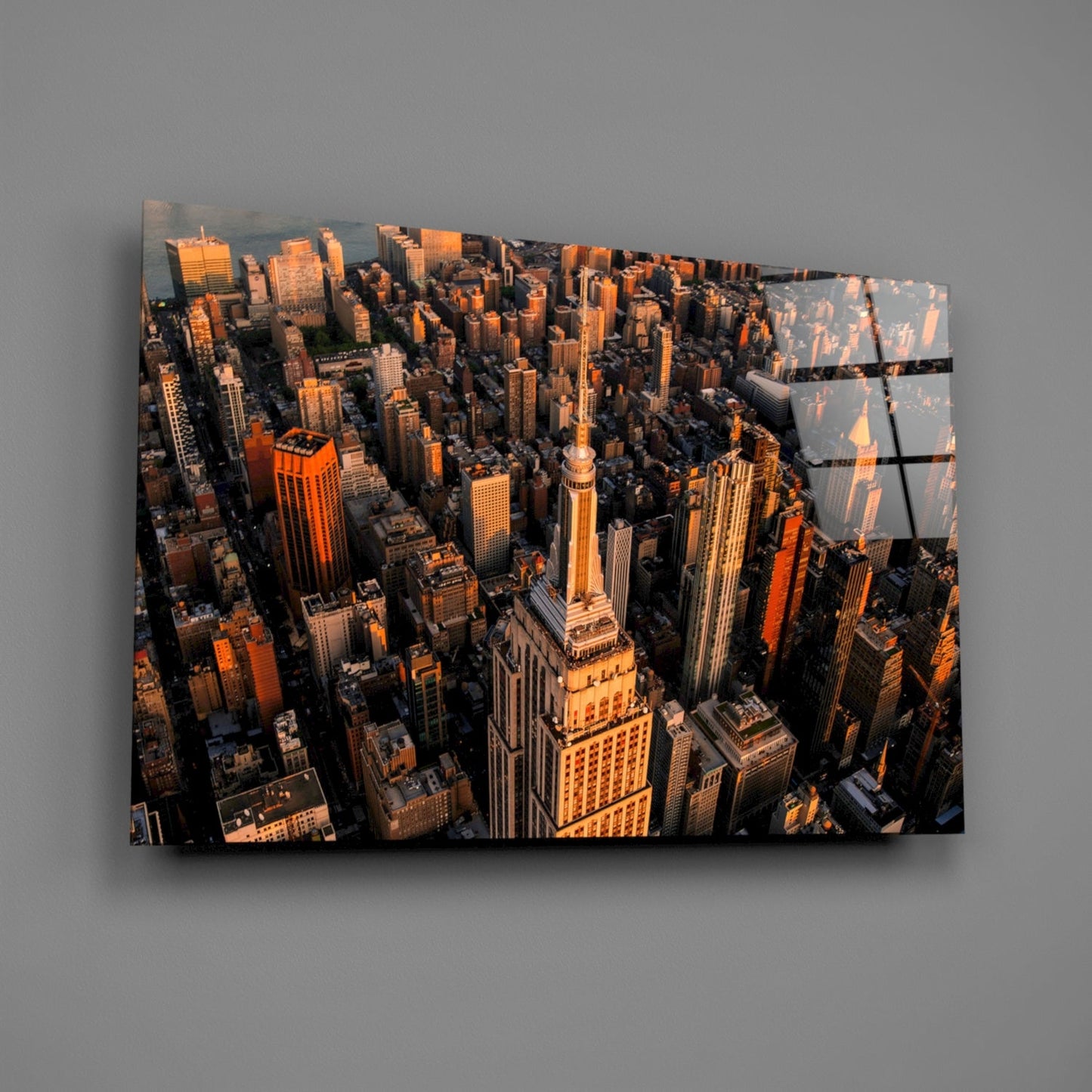 Golden Hour Aerial Tower View New York Glass Wall Art