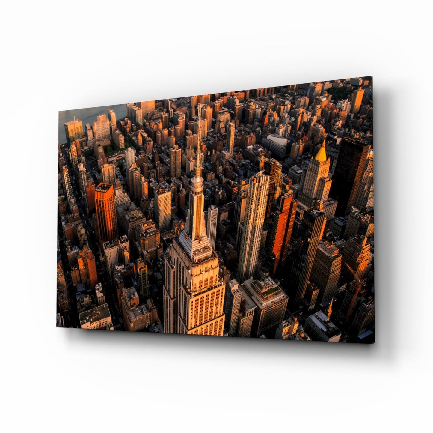 Golden Hour Aerial Tower View New York Glass Wall Art