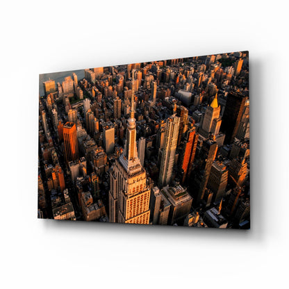 Golden Hour Aerial Tower View New York Glass Wall Art