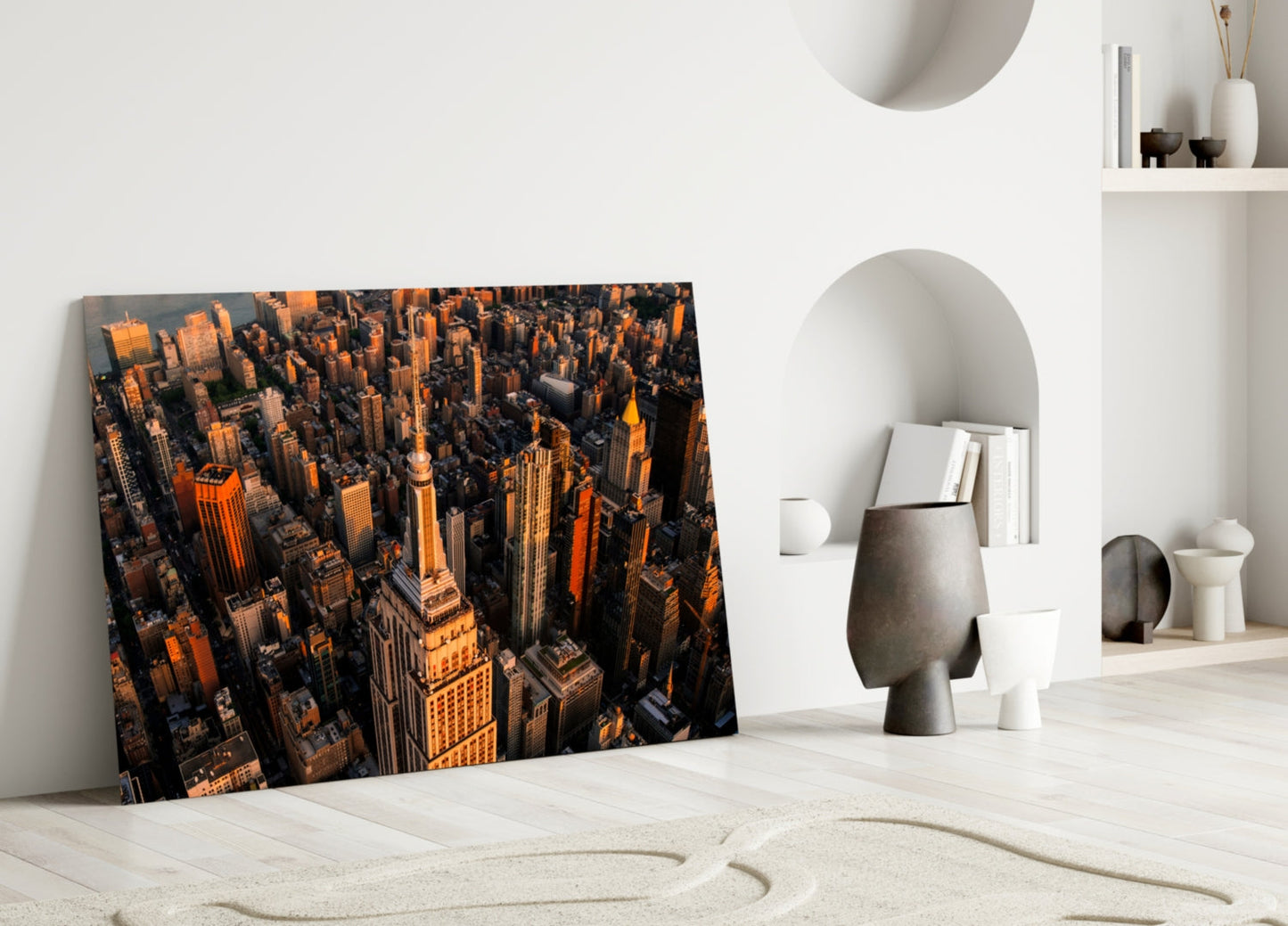 Golden Hour Aerial Tower View New York Glass Wall Art