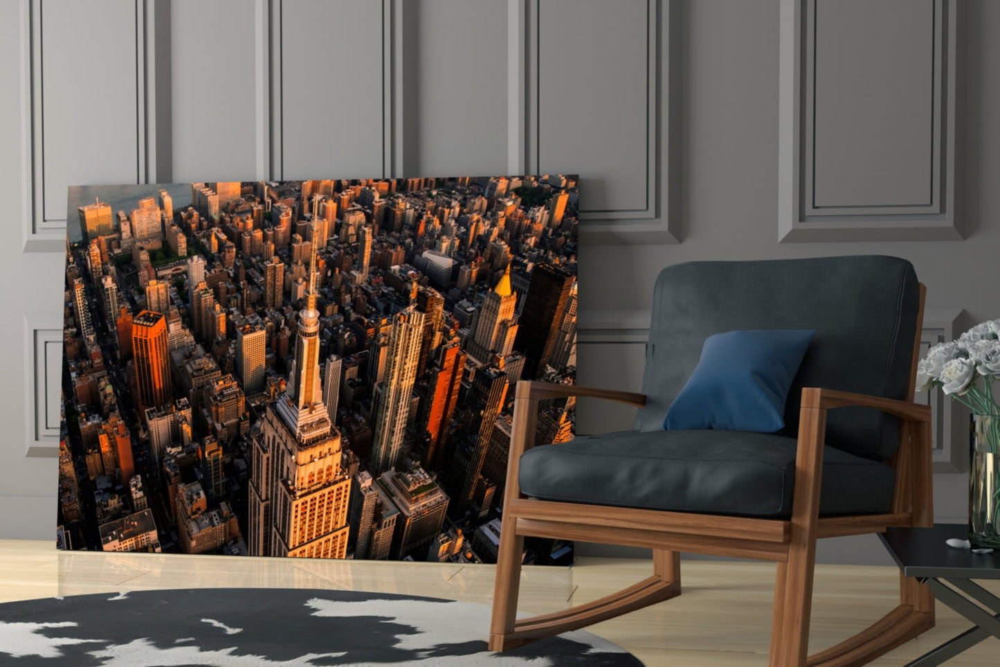 Golden Hour Aerial Tower View New York Glass Wall Art