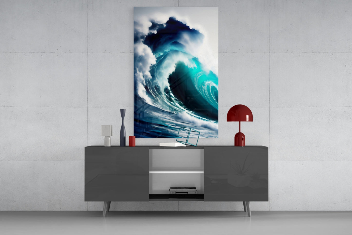 Towering Turquoise Wave Glass Wall Art