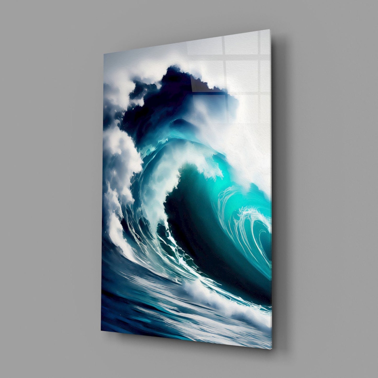Towering Turquoise Wave Glass Wall Art
