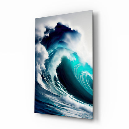 Towering Turquoise Wave Glass Wall Art