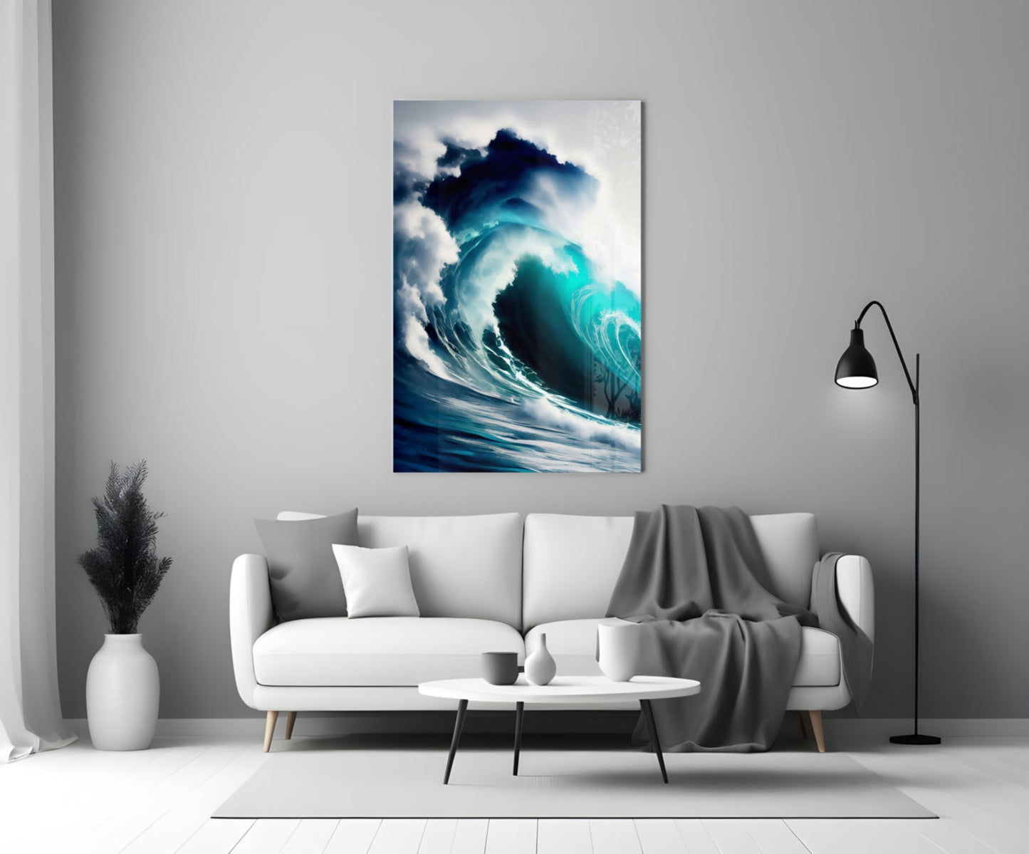 Towering Turquoise Wave Glass Wall Art