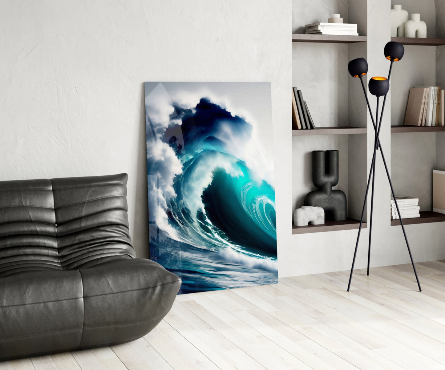 Towering Turquoise Wave Glass Wall Art