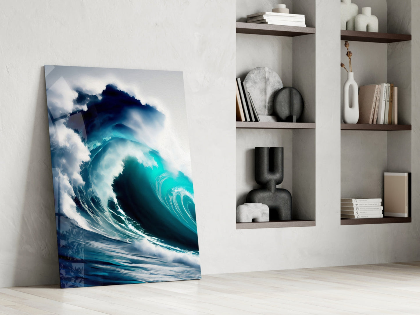 Towering Turquoise Wave Glass Wall Art