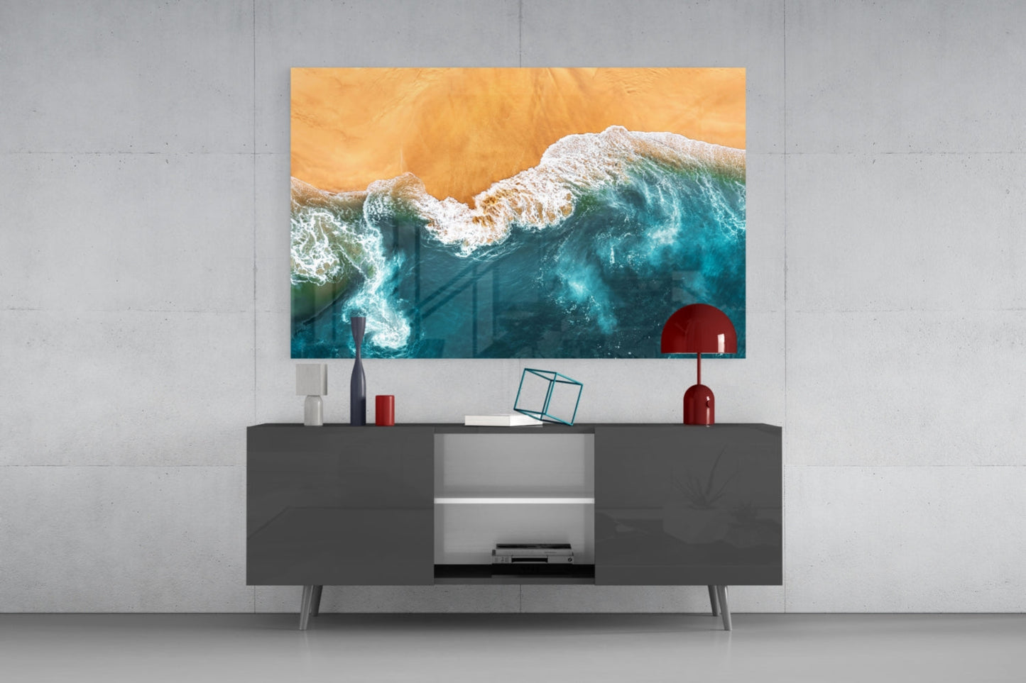 Amber Sand Ocean Aerial Glass Wall Art