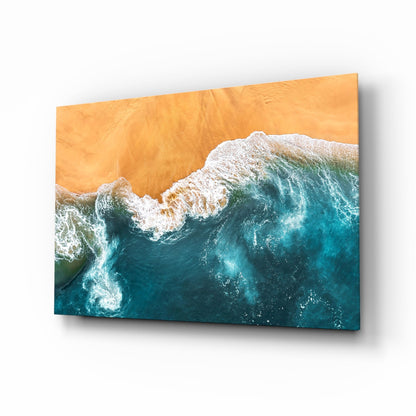 Amber Sand Ocean Aerial Glass Wall Art