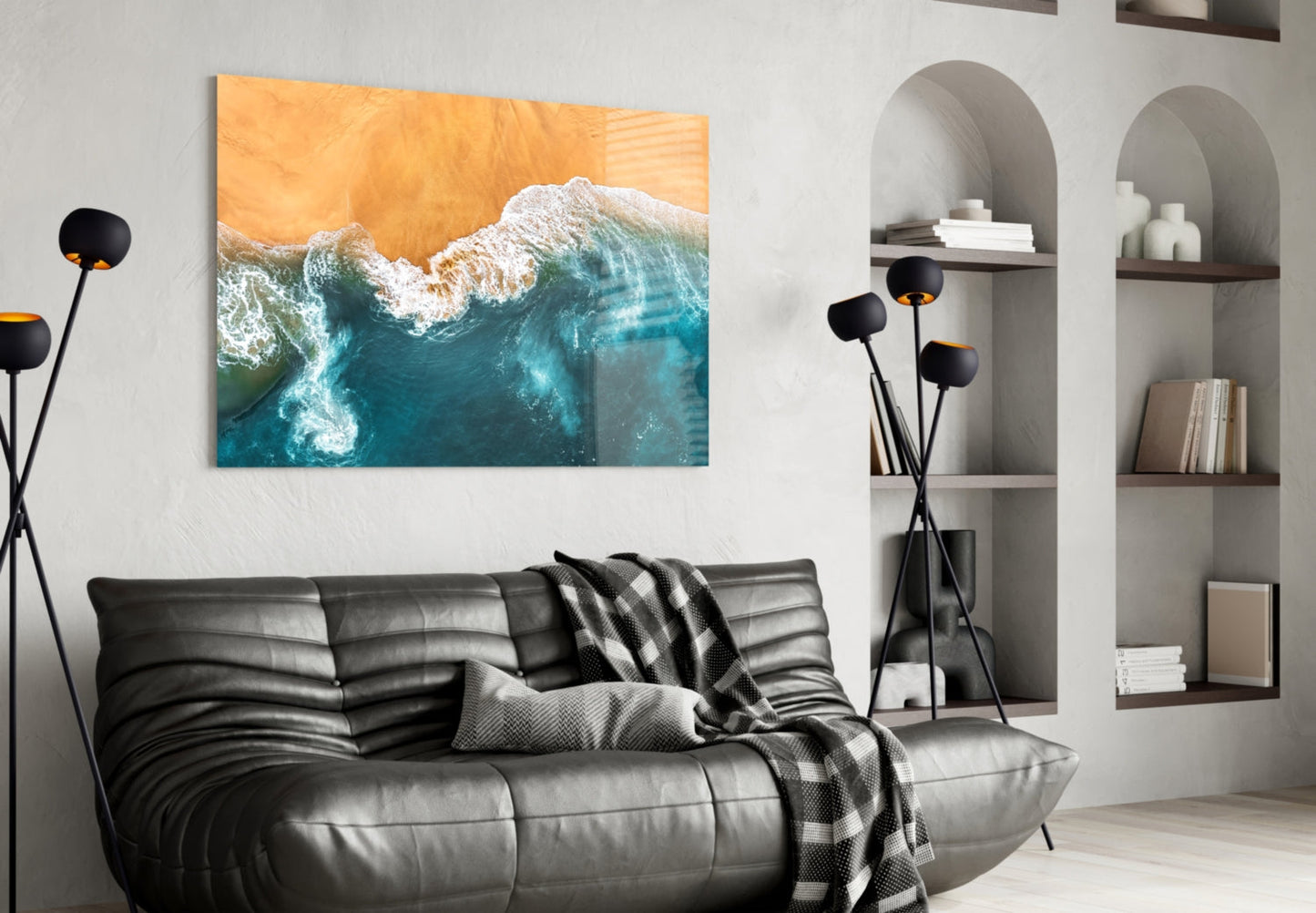 Amber Sand Ocean Aerial Glass Wall Art