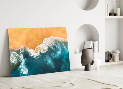 Amber Sand Ocean Aerial Glass Wall Art