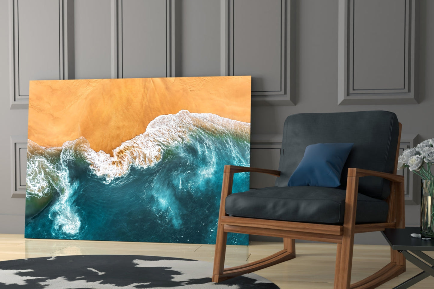 Amber Sand Ocean Aerial Glass Wall Art