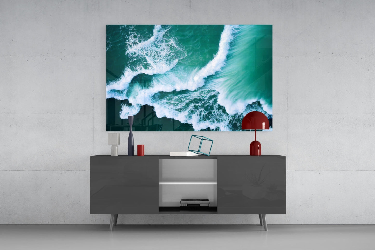 Emerald Ocean Waves Aerial Glass Wall Art