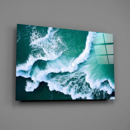 Emerald Ocean Waves Aerial Glass Wall Art