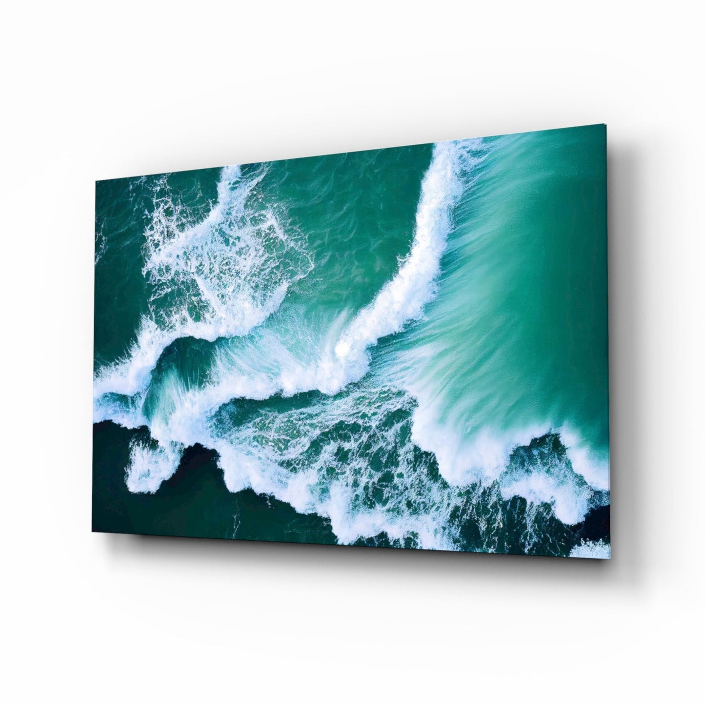 Emerald Ocean Waves Aerial Glass Wall Art