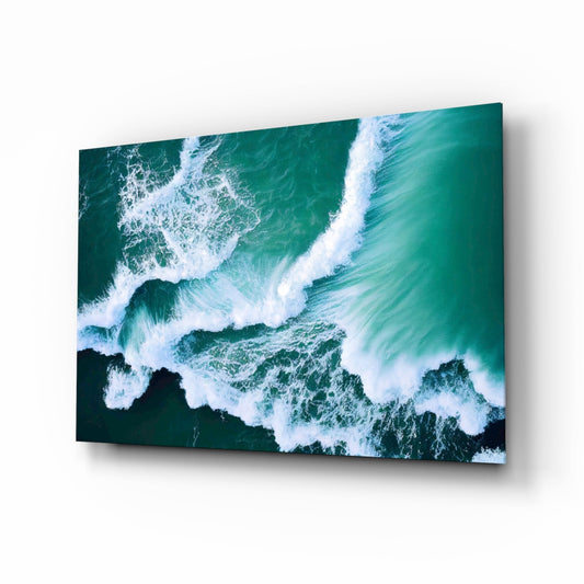 Emerald Ocean Waves Aerial Glass Wall Art