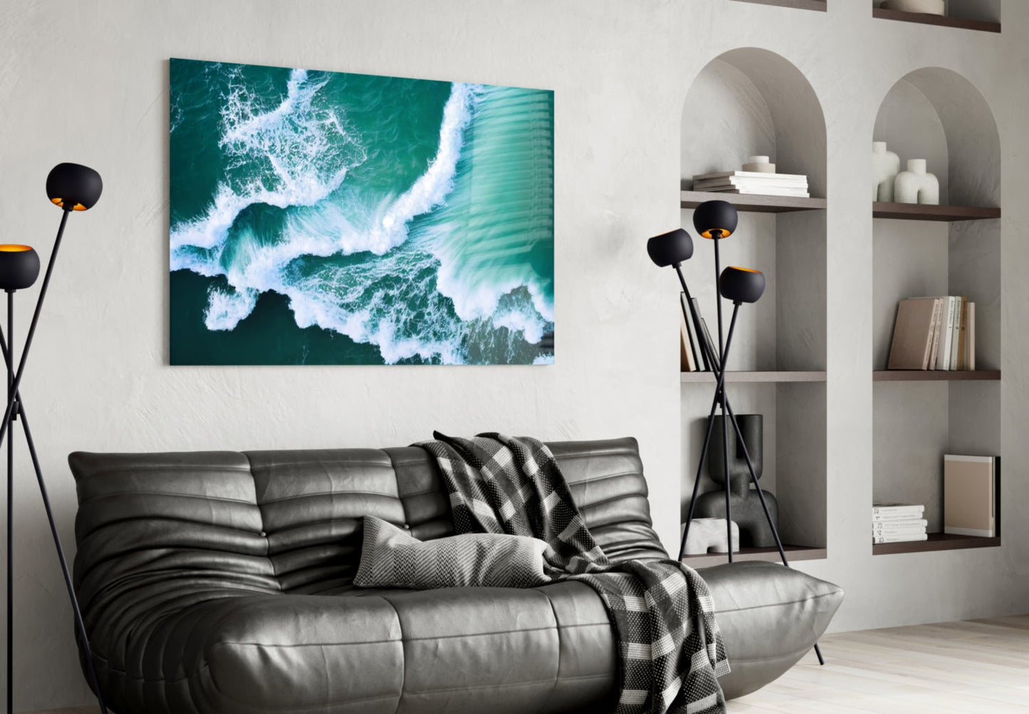 Emerald Ocean Waves Aerial Glass Wall Art