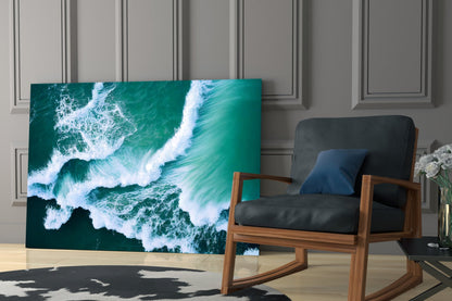 Emerald Ocean Waves Aerial Glass Wall Art