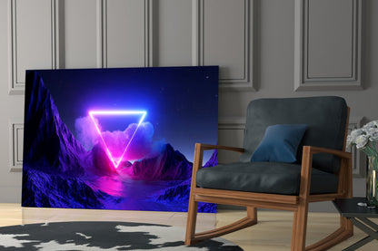 Neon Triangle Over Violet Peaks Glass Wall Art